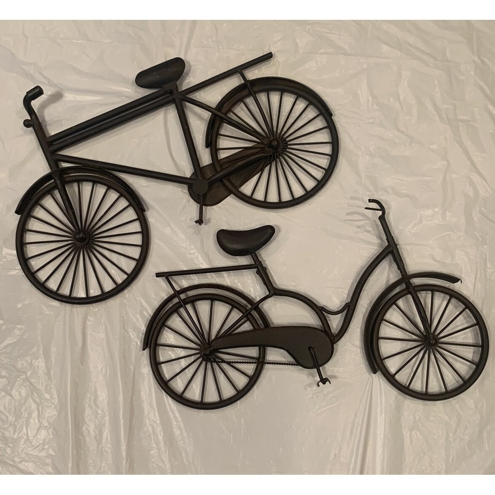2 Metal Bicycles 3D Brown Wall Hanging Decor Art Sculptures (18" x 10")